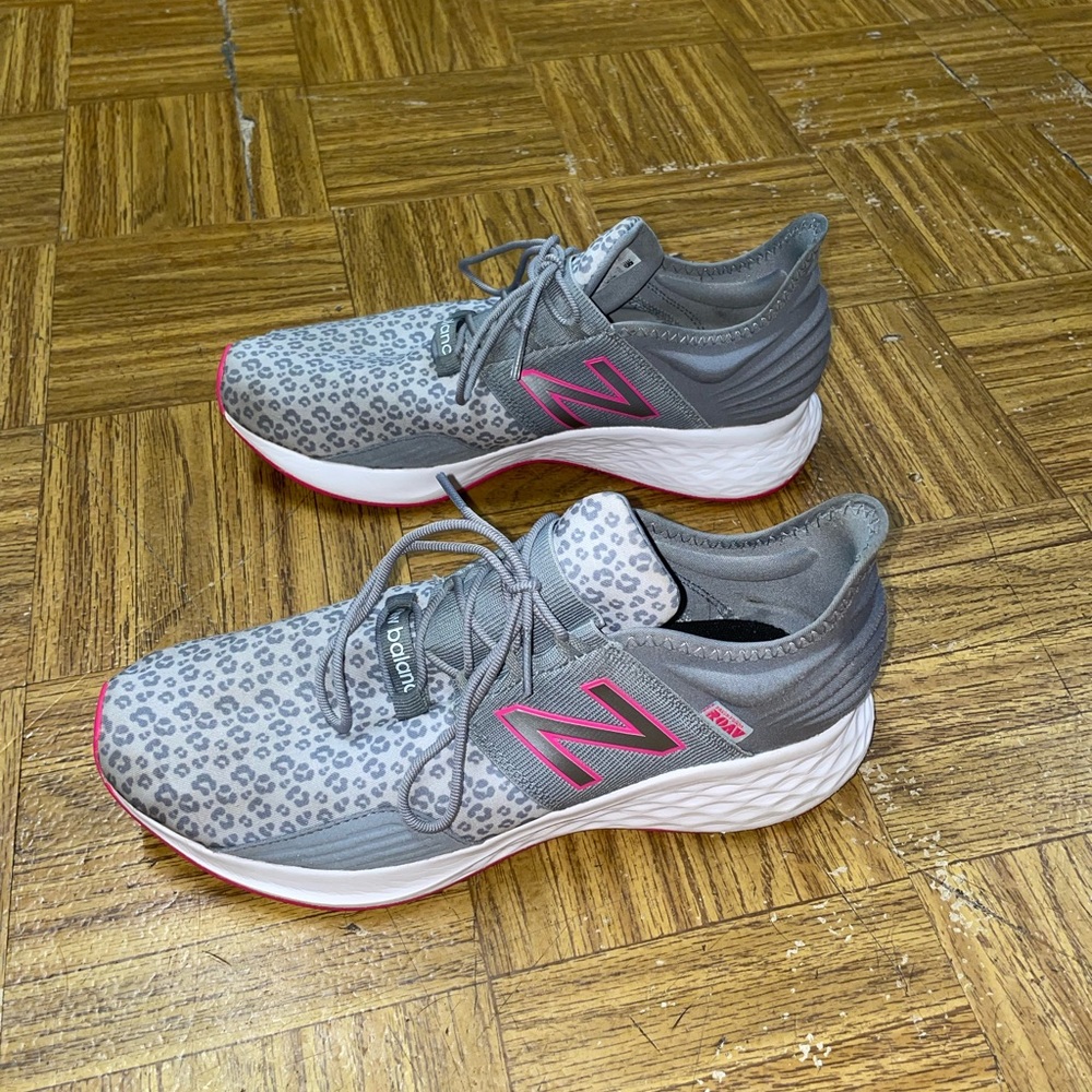 New Balance Leopard Print Gray and Pink Sneakers